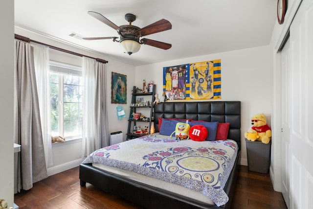 2834 Aspen Glow Ln, Redding, CA 96001 - bedroom featuring a closet, wood-type flooring, and ceiling fan