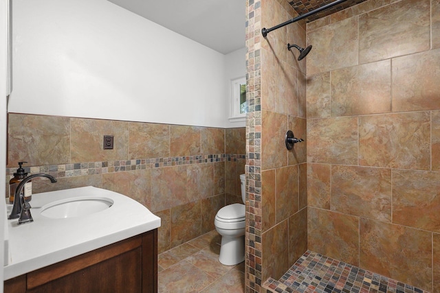 3428 Adams Ln, Redding, CA 96002 - full bath featuring tiled shower, tile walls, and vanity