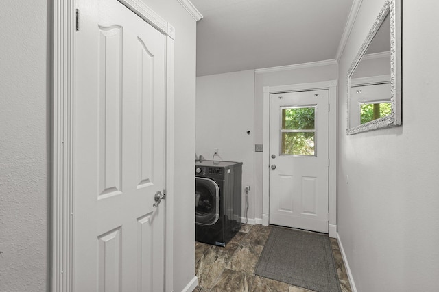 3428 Adams Ln, Redding, CA 96002 - laundry area featuring washer / clothes dryer and ornamental molding