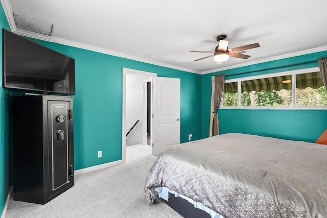 3428 Adams Ln, Redding, CA 96002 - bedroom featuring carpet flooring, crown molding, and ceiling fan