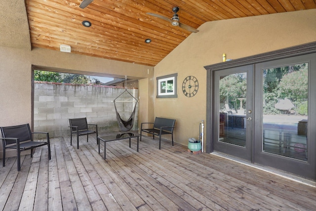 3428 Adams Ln, Redding, CA 96002 - wooden deck with a ceiling fan and french doors