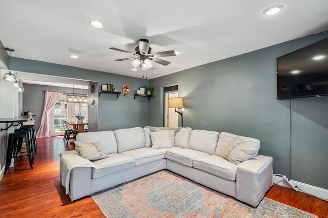 2623 Freebridge St, Redding, CA 96001 - living area with a ceiling fan, wood finished floors, and recessed lighting