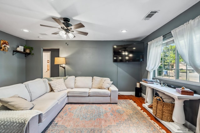 2623 Freebridge St, Redding, CA 96001 - living area featuring wood finished floors, a ceiling fan, and recessed lighting