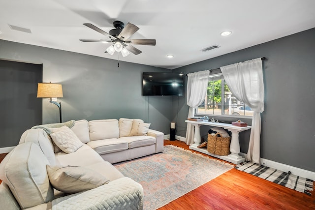 2623 Freebridge St, Redding, CA 96001 - living area with ceiling fan, wood finished floors, and recessed lighting