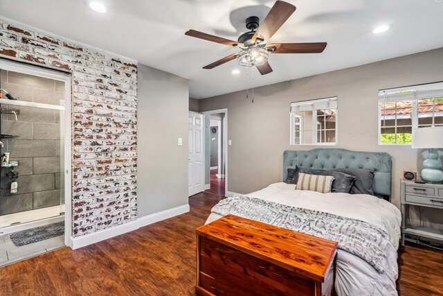 2623 Freebridge St, Redding, CA 96001 - bedroom with recessed lighting, dark wood finished floors, a ceiling fan, and connected bathroom