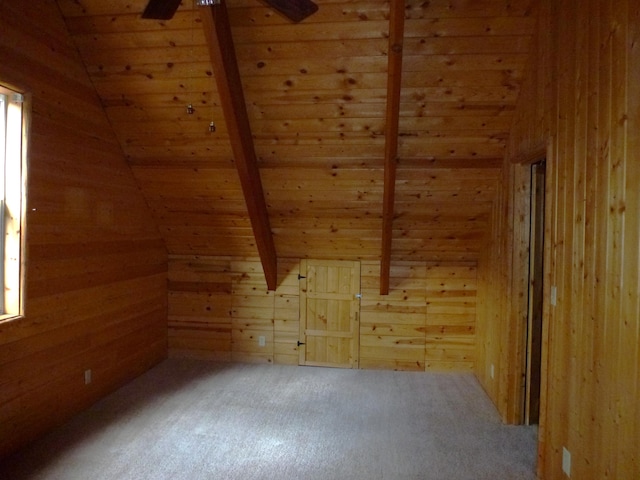 29119 Day Rd, Mcarthur, CA 96056 - bonus room featuring wooden ceiling, wooden walls, carpet flooring, and a ceiling fan