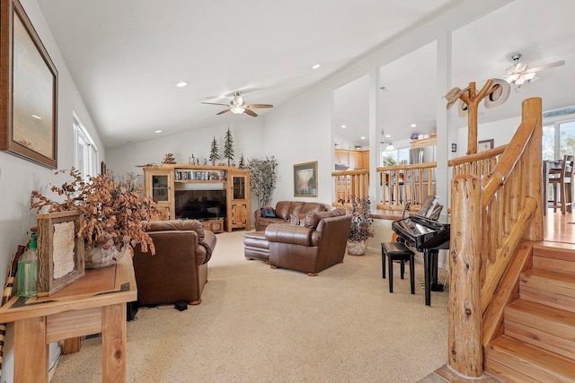 6949 Rector Creek Rd, Igo, CA 96047 - carpeted living area with ceiling fan and lofted ceiling
