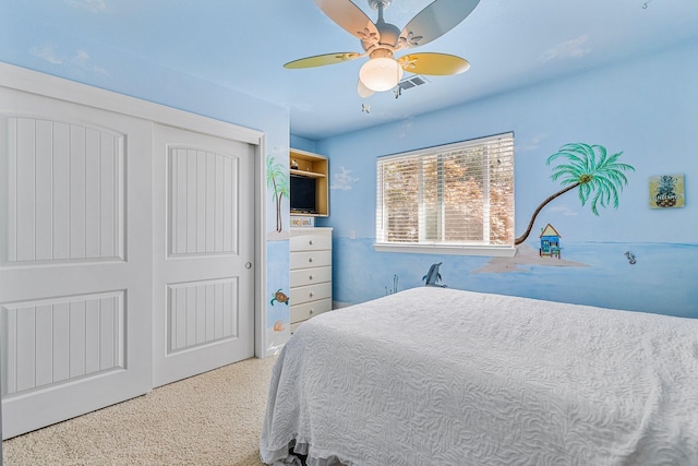 6949 Rector Creek Rd, Igo, CA 96047 - bedroom featuring a closet, carpet flooring, and ceiling fan