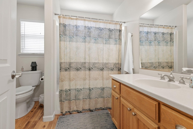 6949 Rector Creek Rd, Igo, CA 96047 - full bathroom featuring vanity, wood finished floors, and a shower with shower curtain
