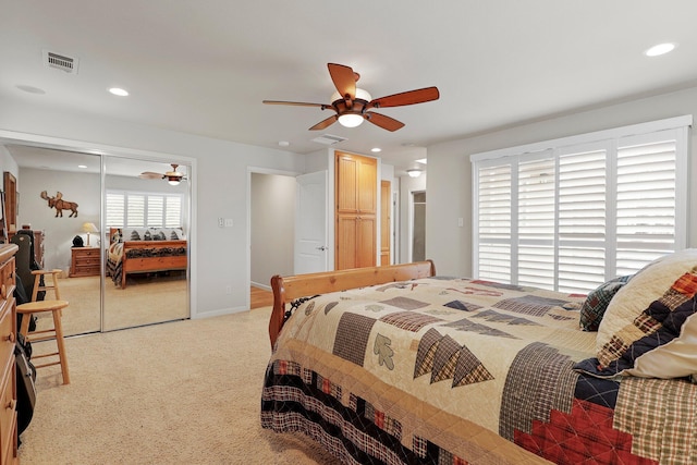 6949 Rector Creek Rd, Igo, CA 96047 - bedroom featuring recessed lighting, carpet floors, a ceiling fan, and a closet