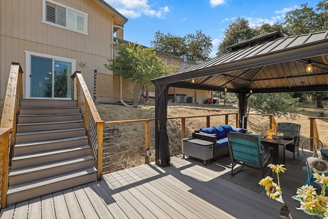 6949 Rector Creek Rd, Igo, CA 96047 - wooden terrace with an outdoor hangout area and a gazebo