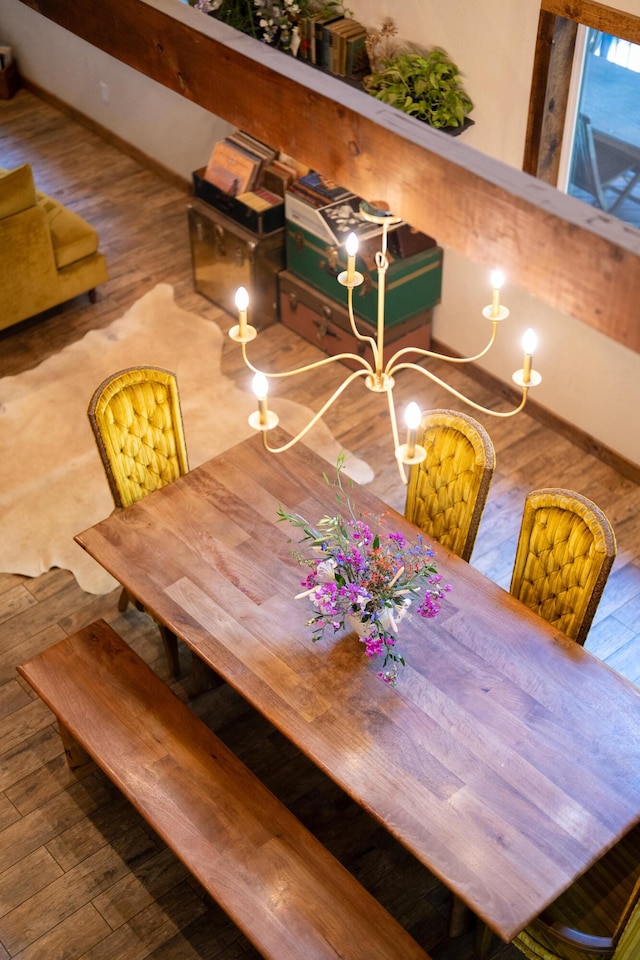 8637 Savannah Way, Shingletown, CA 96088 - dining space featuring hardwood / wood-style floors and a chandelier