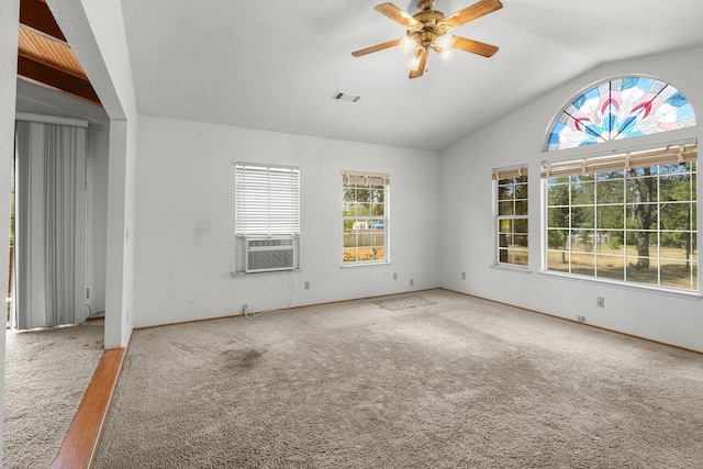 20822 Clough Creek Rd, Redding, CA 96002 - unfurnished room with lofted ceiling, healthy amount of natural light, ceiling fan, carpet, and cooling unit