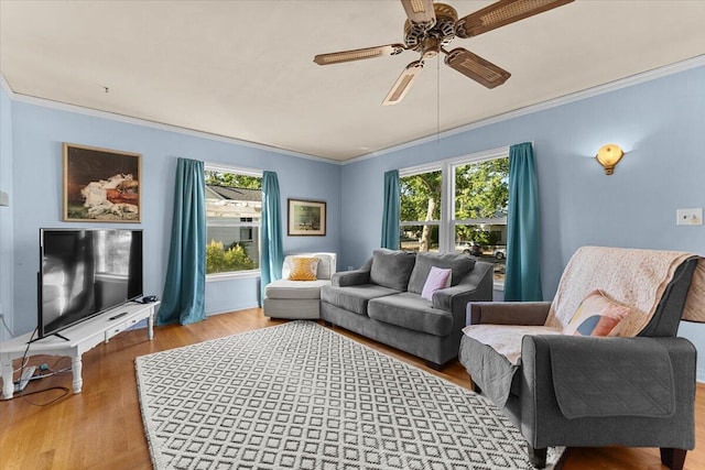 1120 Franklin St, Red Bluff, CA 96080 - living area featuring ceiling fan, crown molding, and wood finished floors
