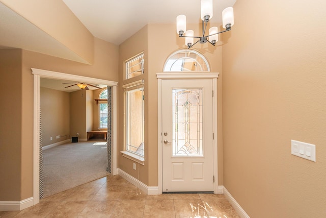 2926 Chaucer Way, Shasta Lake, CA 96019 - foyer with a chandelier, light tile patterned floors, and a ceiling fan