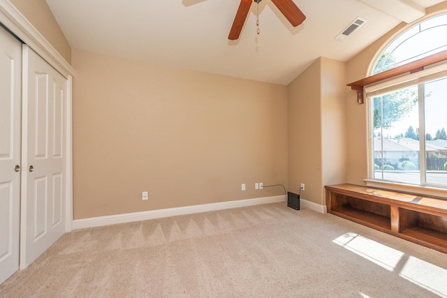 2926 Chaucer Way, Shasta Lake, CA 96019 - unfurnished bedroom featuring carpet flooring, lofted ceiling, a closet, and a ceiling fan