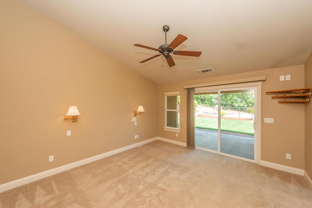 2926 Chaucer Way, Shasta Lake, CA 96019 - unfurnished room with vaulted ceiling, ceiling fan, and light colored carpet