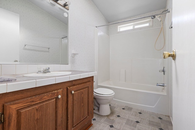 3287 Yolla Bolly Rd, Igo, CA 96047 - full bath with vanity, tub / shower combination, tile patterned floors, and wallpapered walls