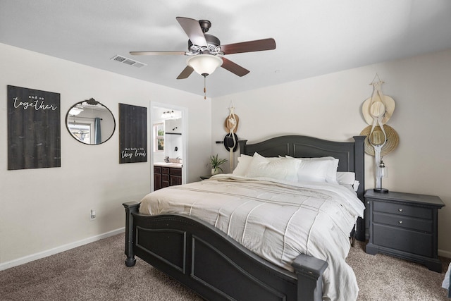 3525 Humbug Dr, Anderson, CA 96007 - bedroom featuring light carpet, ensuite bathroom, and ceiling fan