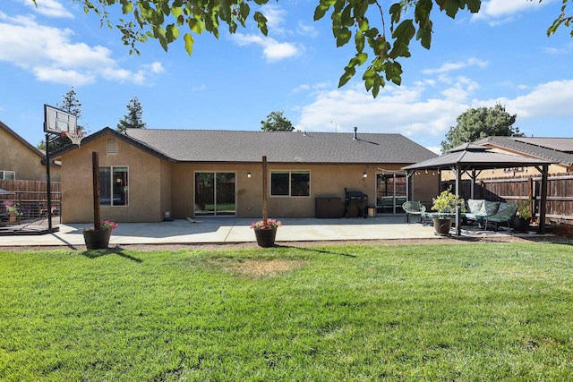 3525 Humbug Dr, Anderson, CA 96007 - rear view of house featuring a gazebo, stucco siding, a patio area, and a shingled roof