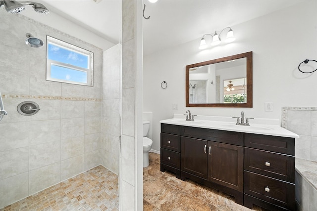 3351 Nicolet Ln, Redding, CA 96001 - bathroom featuring a tile shower and double vanity