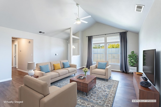 2773 Crystal Tree Dr, Redding, CA 96001 - living room with ceiling fan, wood finished floors, and lofted ceiling