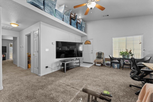 732 Stonebriar Trl, Redding, CA 96003 - living room with carpet, a ceiling fan, and healthy amount of natural light