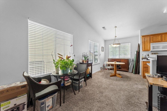 732 Stonebriar Trl, Redding, CA 96003 - dining space featuring carpet and lofted ceiling