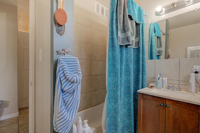 37153/55 Siskiyou St, Burney, CA 96028 - full bathroom with vanity, shower / bathtub combination with curtain, and tile patterned flooring
