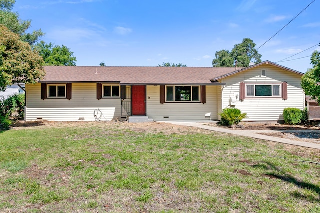 5858 Deschutes Rd, Anderson, CA 96007 - ranch-style house featuring a front lawn, roof with shingles, and crawl space