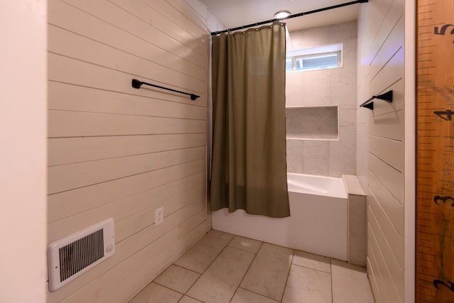 290 Mountain View Dr, Lewiston, CA 96052 - full bathroom featuring shower / bath combo and wood walls