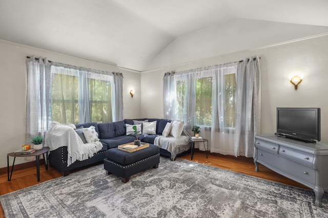 21552157 Butte St, Redding, CA 96003 - living area with lofted ceiling, wood finished floors, and healthy amount of natural light