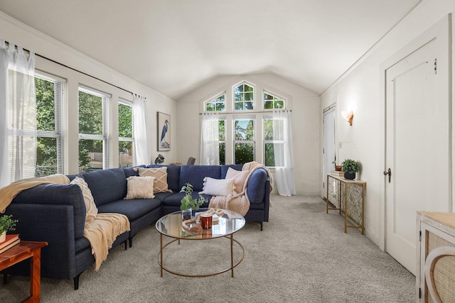 21552157 Butte St, Redding, CA 96003 - living room featuring lofted ceiling, healthy amount of natural light, and light carpet