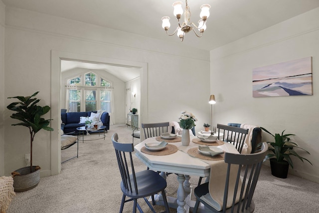21552157 Butte St, Redding, CA 96003 - dining space featuring light carpet, a chandelier, and lofted ceiling