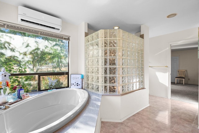 13354 Kings Way, Redding, CA 96003 - bathroom featuring a wall mounted air conditioner, walk in shower, and a bath