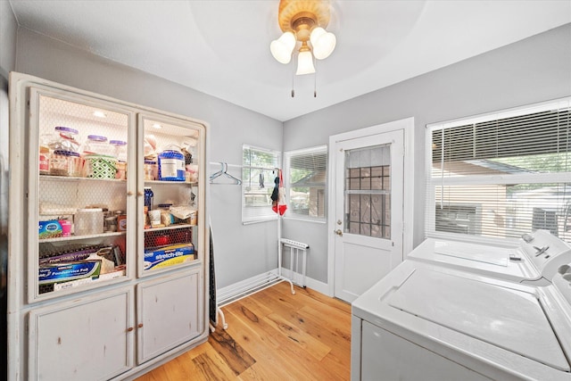 678 W St, Redding, CA 96001 - laundry area featuring washer and clothes dryer, light wood-style floors, and ceiling fan