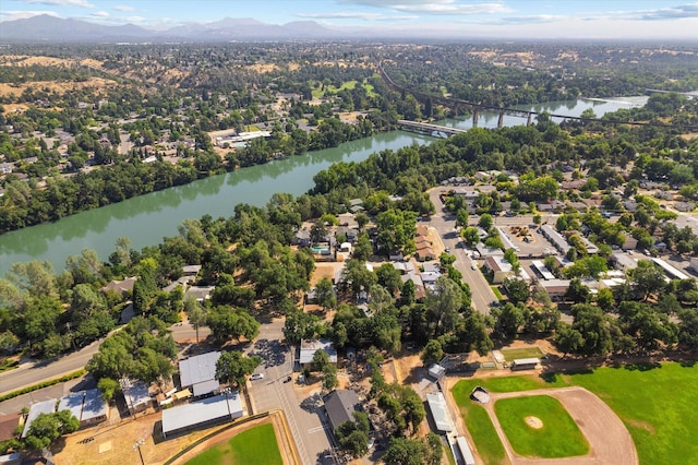678 W St, Redding, CA 96001 - aerial overview of property's location with a water and mountain view and nearby suburban area