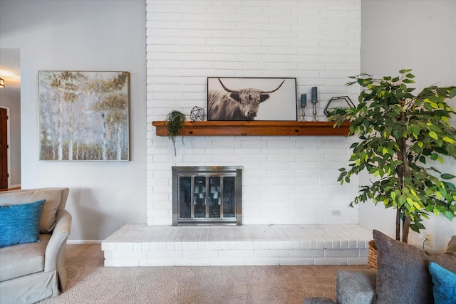 19396 Natalie Way, Redding, CA 96003 - carpeted living area featuring a brick fireplace and baseboards