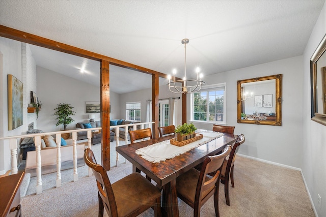 19396 Natalie Way, Redding, CA 96003 - dining area with light carpet, a chandelier, and beam ceiling