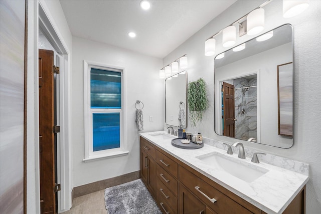 19396 Natalie Way, Redding, CA 96003 - full bath featuring double vanity, a shower, tile patterned flooring, and recessed lighting