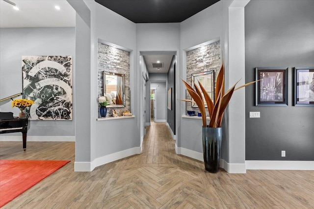 19580 Mockingbird Ln, Redding, CA 96002 - corridor featuring baseboards and parquet floors