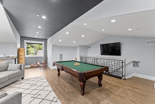 19580 Mockingbird Ln, Redding, CA 96002 - playroom featuring wood finished floors, billiards table, recessed lighting, and lofted ceiling