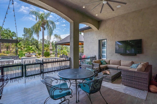 19580 Mockingbird Ln, Redding, CA 96002 - view of patio featuring ceiling fan, outdoor lounge area, and outdoor dining space