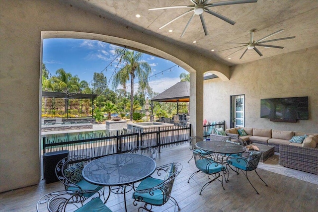 19580 Mockingbird Ln, Redding, CA 96002 - view of patio featuring an outdoor hangout area, outdoor dining area, and ceiling fan
