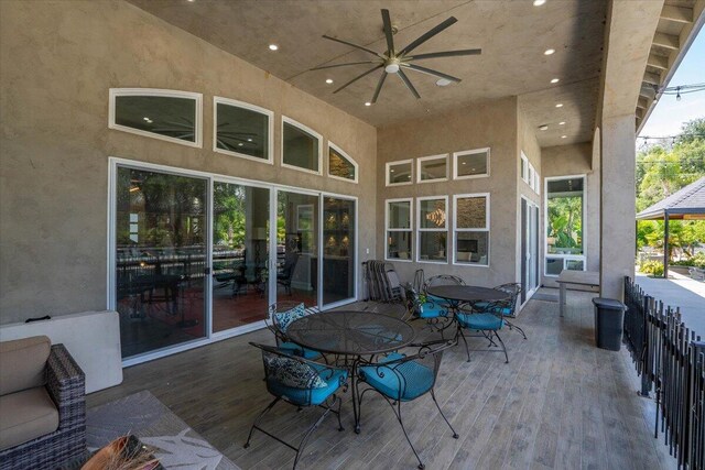 19580 Mockingbird Ln, Redding, CA 96002 - view of patio featuring outdoor dining space and a ceiling fan