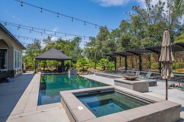 19580 Mockingbird Ln, Redding, CA 96002 - swimming pool with a gazebo, an in-ground hot tub, a patio, and a pergola