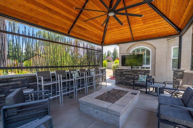 19580 Mockingbird Ln, Redding, CA 96002 - view of patio / terrace featuring a gazebo, ceiling fan, and outdoor lounge area