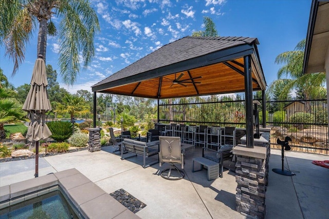 19580 Mockingbird Ln, Redding, CA 96002 - view of patio / terrace with a gazebo, ceiling fan, and outdoor lounge area