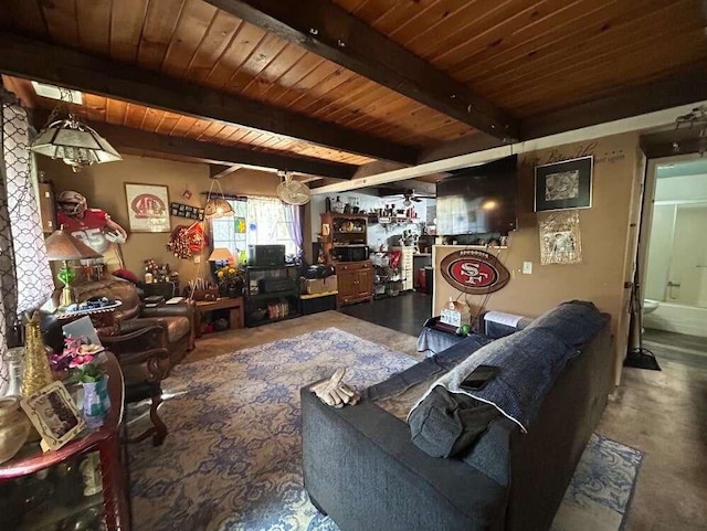 14650 Ravine Rd, Redding, CA 96003 - living room featuring concrete floors and a wood ceiling with exposed beams