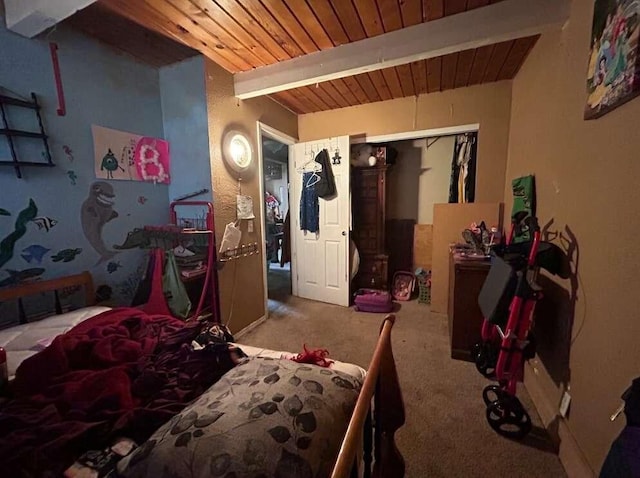 14650 Ravine Rd, Redding, CA 96003 - carpeted bedroom featuring a wood ceiling with exposed beams